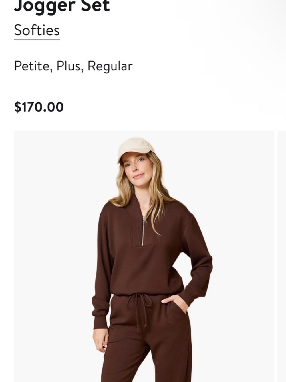 NWT Softies DreamTech 1/4 Zip Jogger Set in Espresso size Medium (MSRP $170)